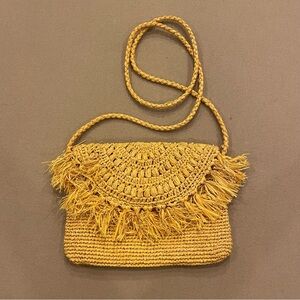 Mar Y Sol Mustard Yellow Small Handmade Woven Rafia Shoulder Bag/Crossbody
